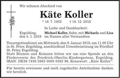 Traueranzeige Käthe Koller