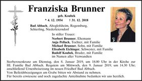 Traueranzeige Franziska Brunner