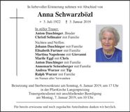 Traueranzeige Anna Schwarzbötzl