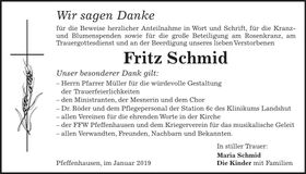 Traueranzeige Fritz Schmid