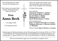 Traueranzeige Anna Beck