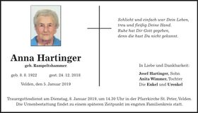 Traueranzeige Anna Hartinger