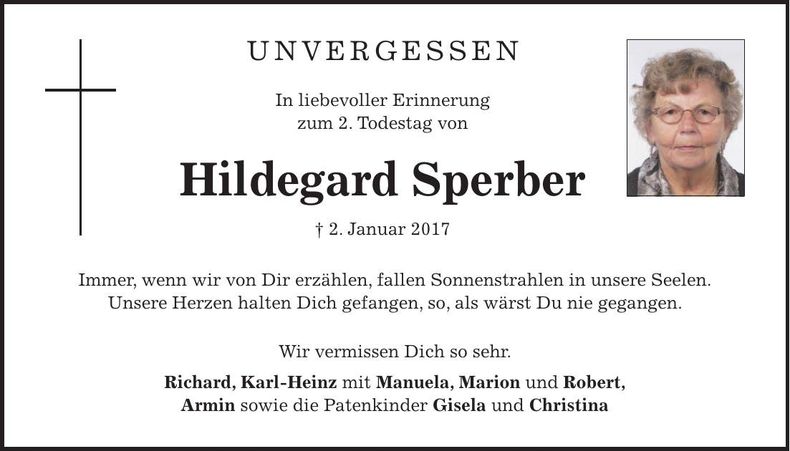 Traueranzeige Hildegard Sperber