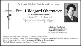 Traueranzeige Hildegard Obermeier