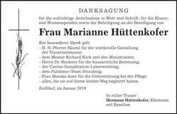 Traueranzeige Marianne Hüttenkofer