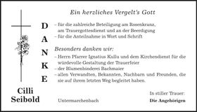 Traueranzeige Cilli Seibold