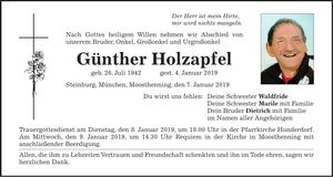 Traueranzeige Günther Holzapfel
