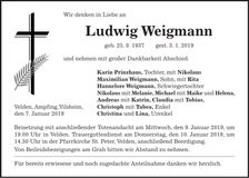 Traueranzeige Ludwig Weigmann