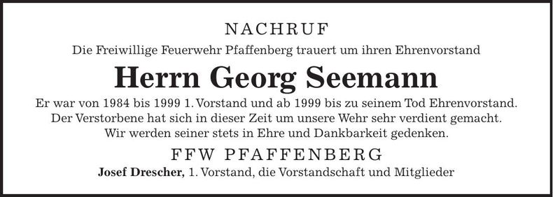 Traueranzeige Georg Seemann