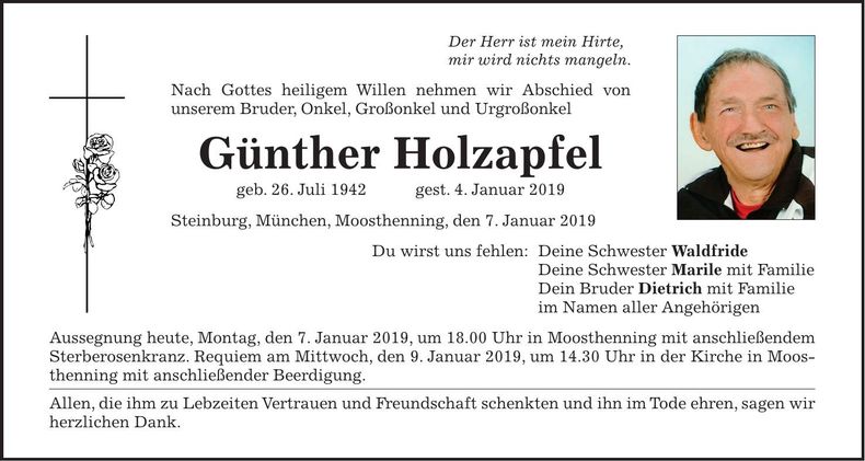 Traueranzeige Günther Holzapfel