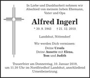 Traueranzeige Alfred Ingerl