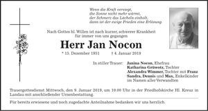 Traueranzeige Jan Nocon