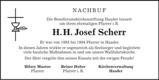 Traueranzeige Josef Scherr