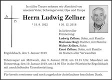 Traueranzeige Ludwig Zellner