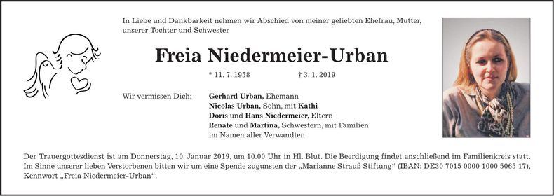Traueranzeige Freia Niedermeier-Urban