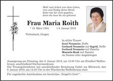 Traueranzeige Maria Roith