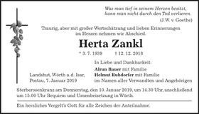 Traueranzeige Herta Zankl
