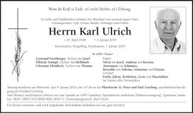 Traueranzeige Karl Ulrich