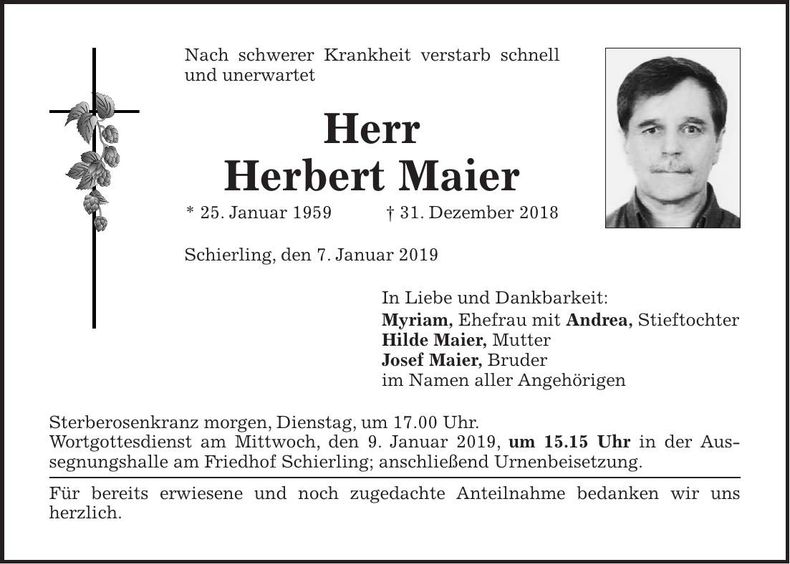Traueranzeige Herbert Maier