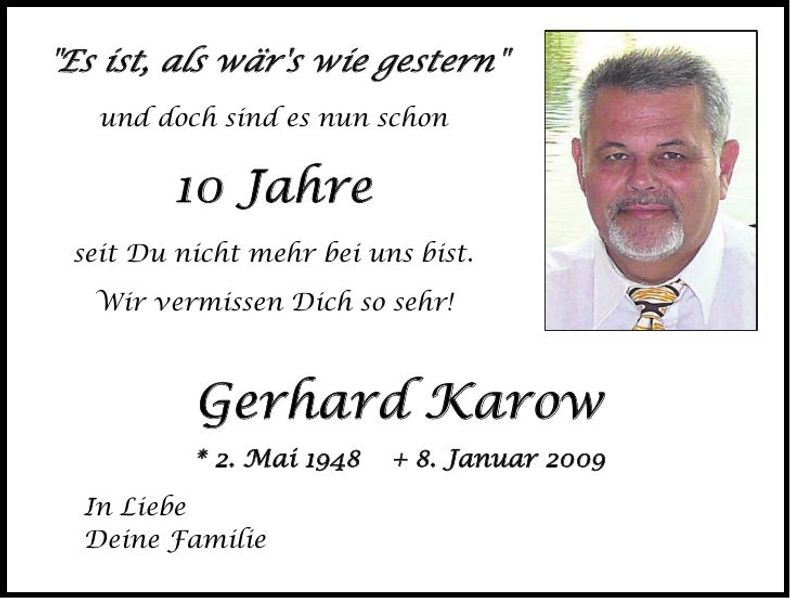 Traueranzeige Gerhard Karow
