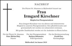 Traueranzeige Irmgard Kirschner