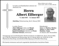 Traueranzeige Albert Eßberger