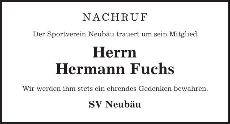 Traueranzeige Hermann Fuchs