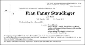 Traueranzeige Fanny Staudinger