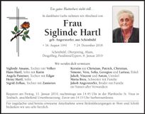 Traueranzeige Siglinde Hartl