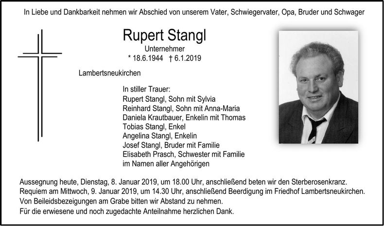 Traueranzeige Rupert Stangl