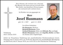 Traueranzeige Josef Baumann