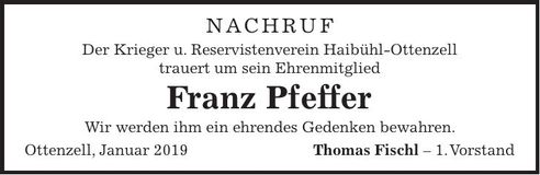 Traueranzeige Franz Pfeffer
