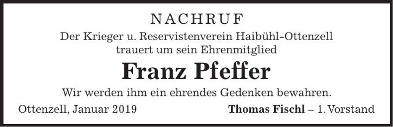 Traueranzeige Franz Pfeffer