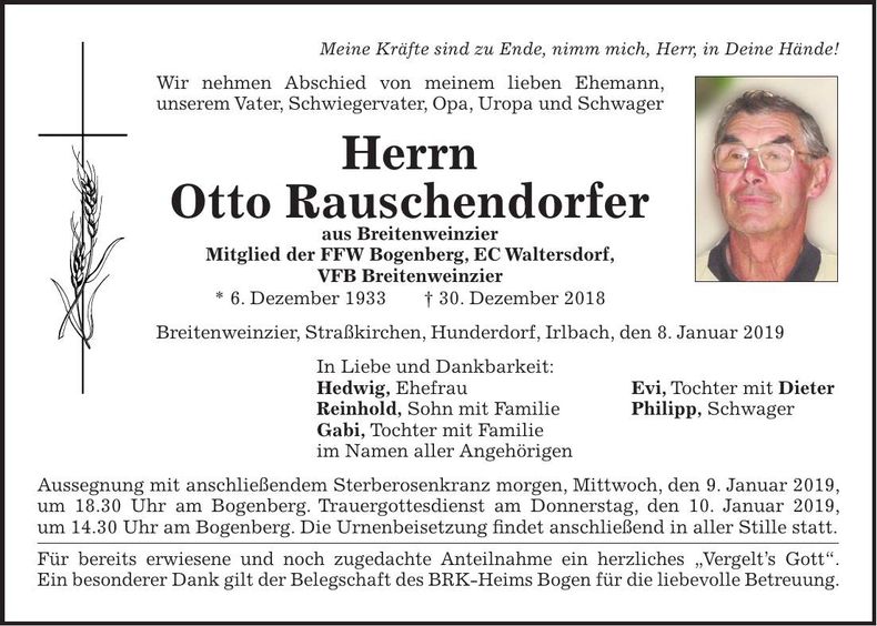 Traueranzeige Otto Rauschendorfer