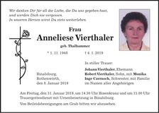 Traueranzeige Anneliese Vierthaler