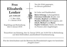 Traueranzeige Elisabeth Lenker