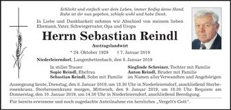 Traueranzeige Sebastian Reindl