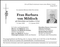 Traueranzeige Barbara von Mildisch