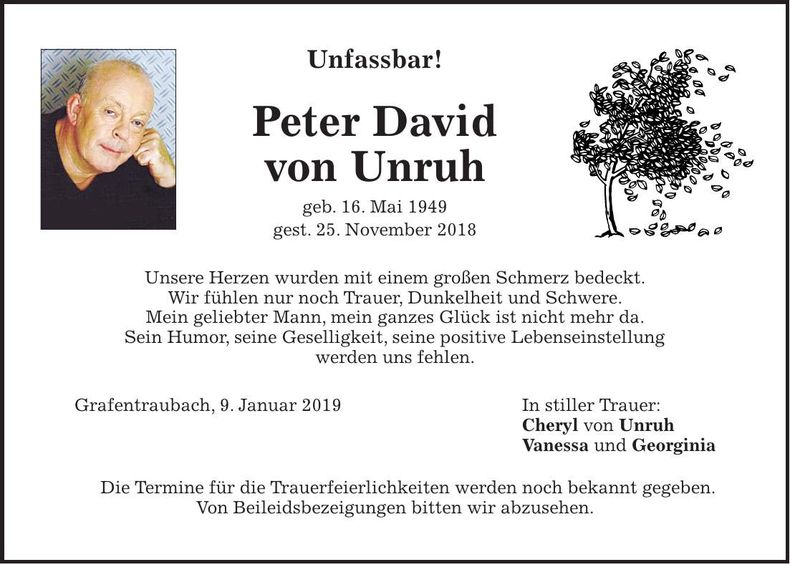 Traueranzeige Peter David von Unruh