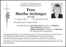 Traueranzeige Martha Aichinger