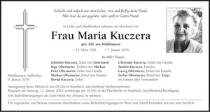 Traueranzeige Maria Kuczera