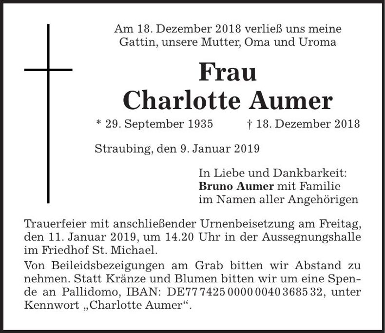 Traueranzeige Charlotte Aumer