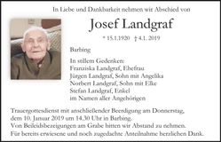 Traueranzeige Josef Landgraf