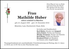 Traueranzeige Mathilde Huber