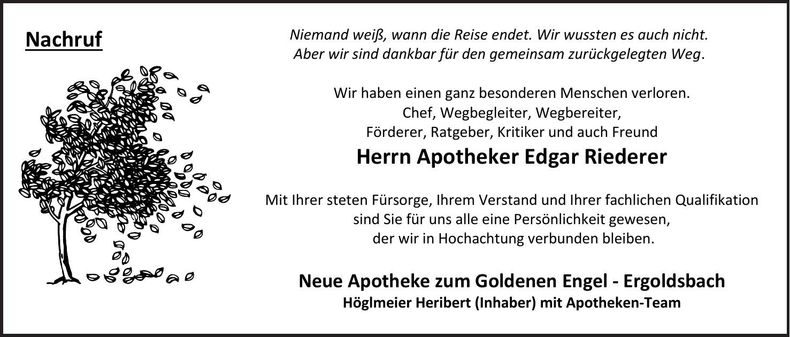 Traueranzeige Riederer Edgar