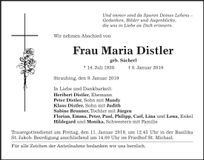 Traueranzeige Maria Distler