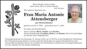 Traueranzeige Maria Antonie Attensberger