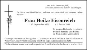 Traueranzeige Heike Eisenreich