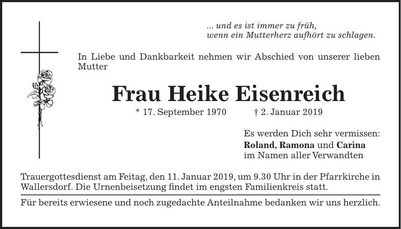 Traueranzeige Heike Eisenreich