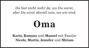 Traueranzeige Franziska Oma